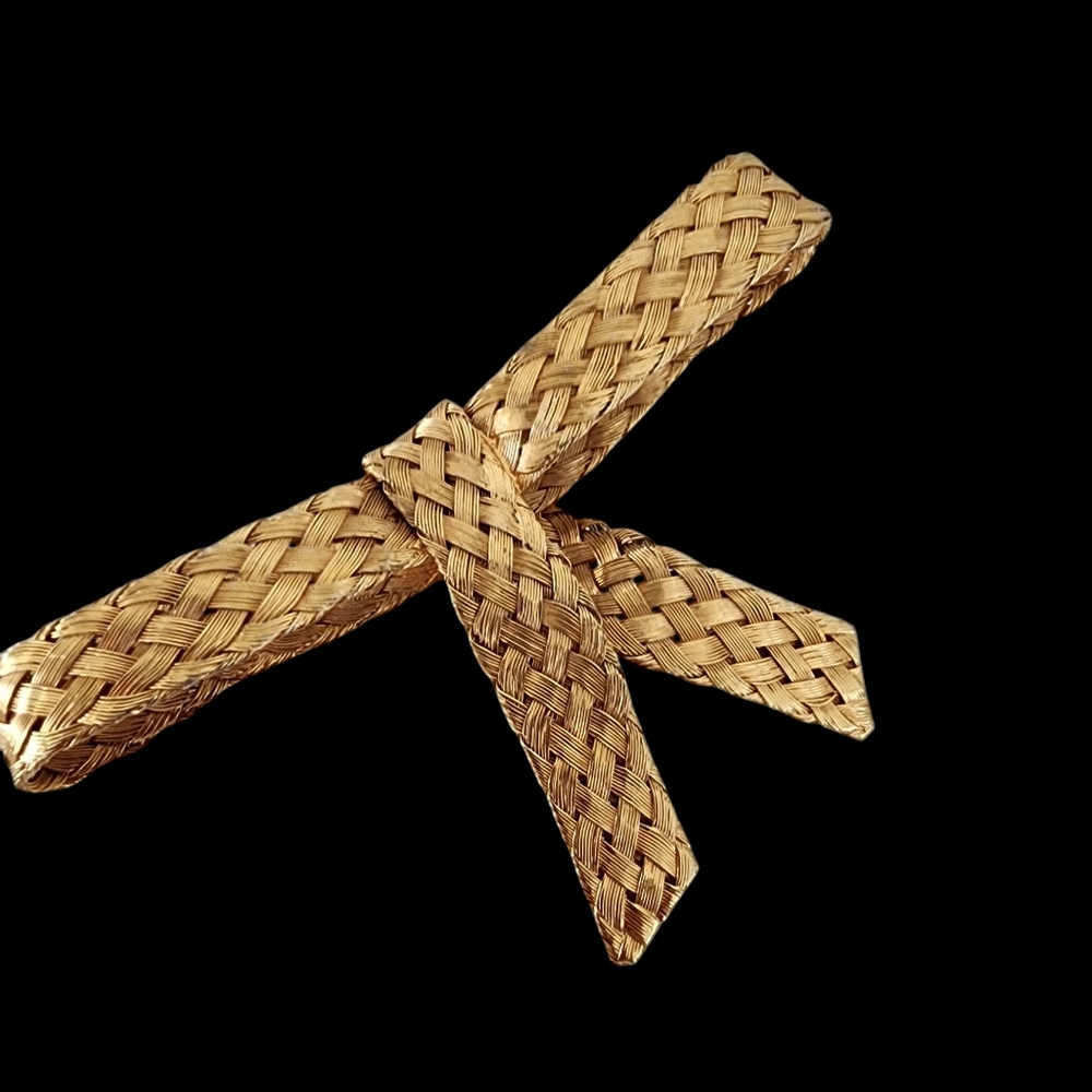 Vintage Brooch Pin wire weave woven wire gold bow tie ribbon A0208 -Q6 - Picture 12 of 13